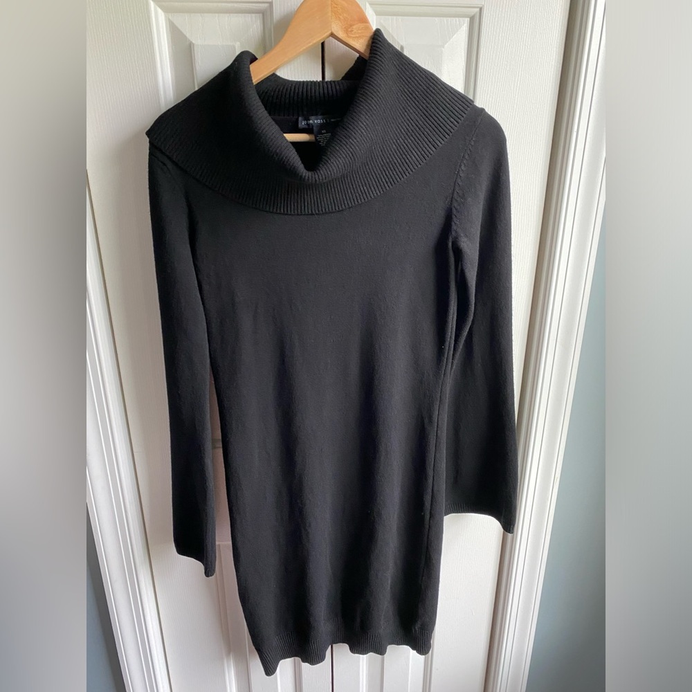 Joan Vass Black Cowl Neck Long Sleeve Knee Length Pullover Sweater Dress Size XS